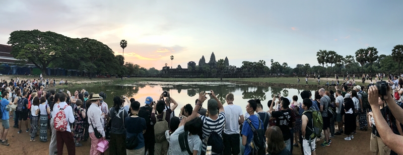 Crowds at Angkor Wat at sunrise in Siem Reap