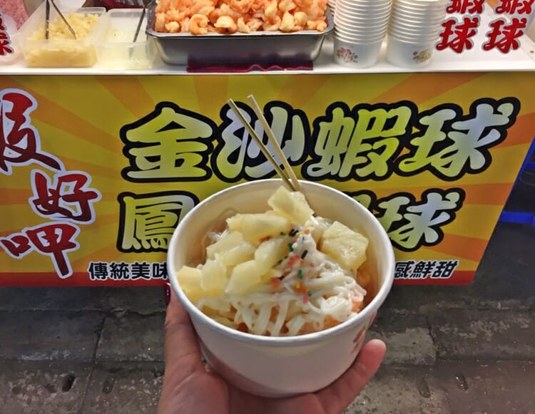 Pineapple tempura prawns Taiwanese street food