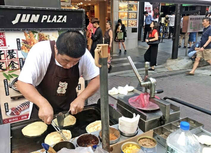 Spring onion and egg roti Taiwanese street food snack