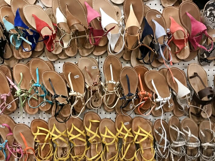 Leather sandals for sale in Sorrento Italy