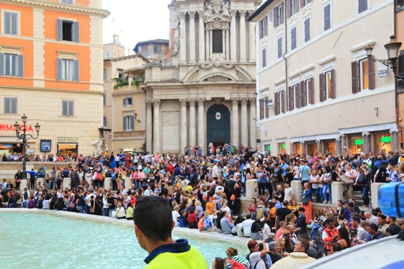 Trevi Fountain crowds in Rome Italy