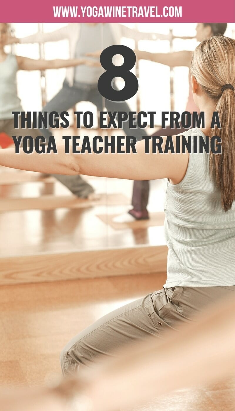 Woman in yoga class with text overlay