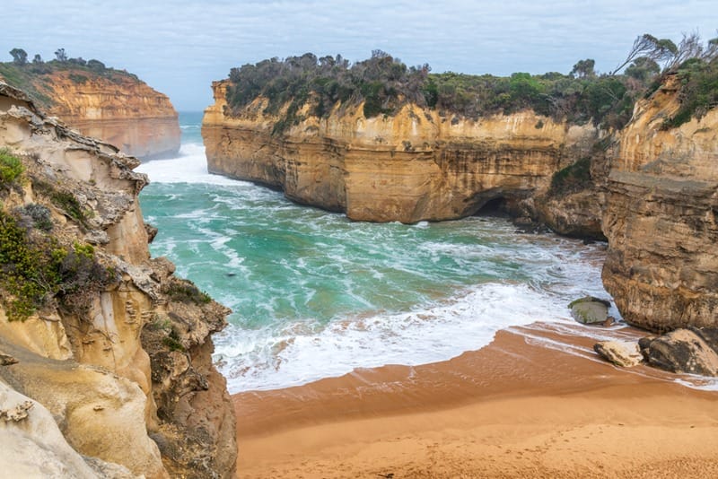 Loch Ard Gorge on a cloudy and stormy day, Great Ocean Road, Australia
