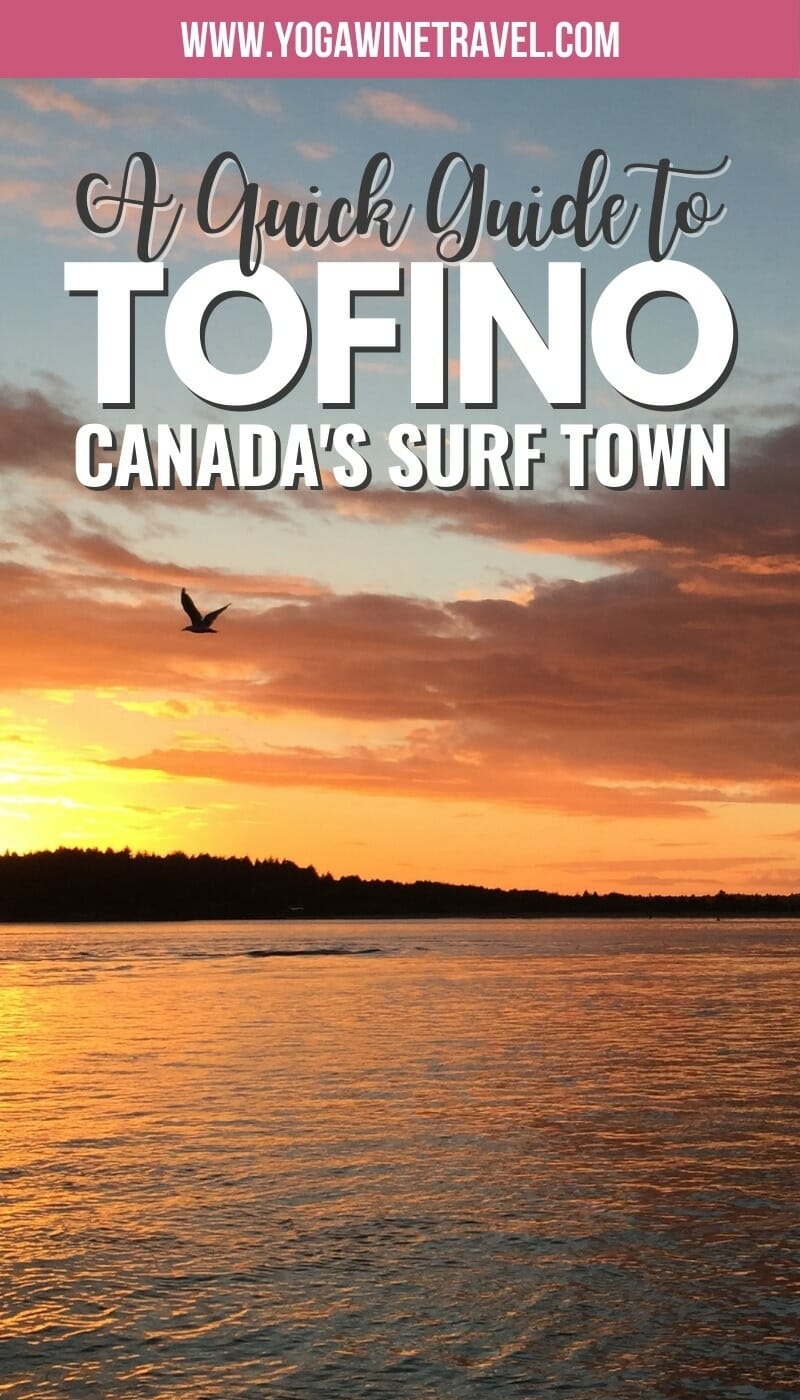 Sunset in Tofino Canada with text overlay