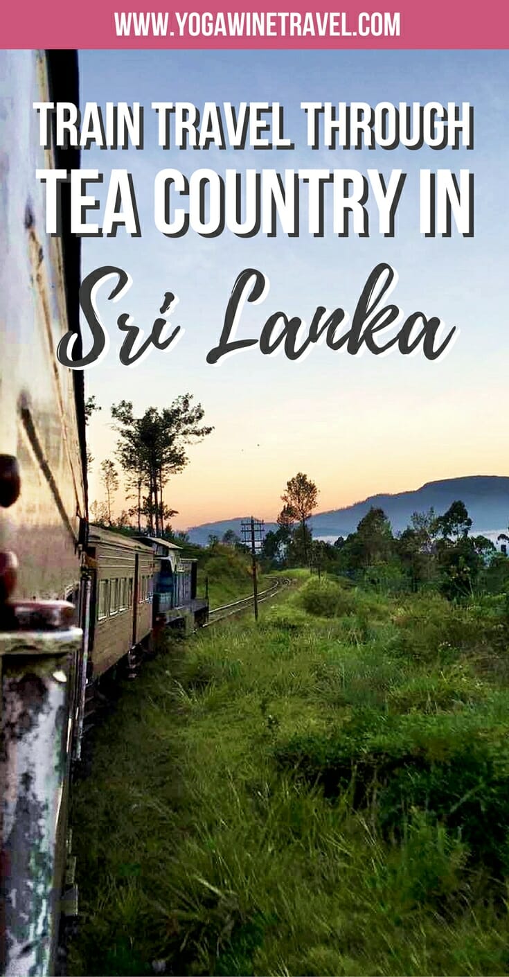 Train in Nuwara Eliya Sri Lanka with text overlay