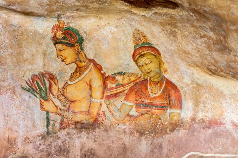 Ancient famous wall paintings (frescoes) at Sigirya Sri Lanka