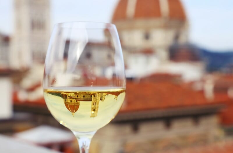 Duomo reflection in wineglass in Florence Italy