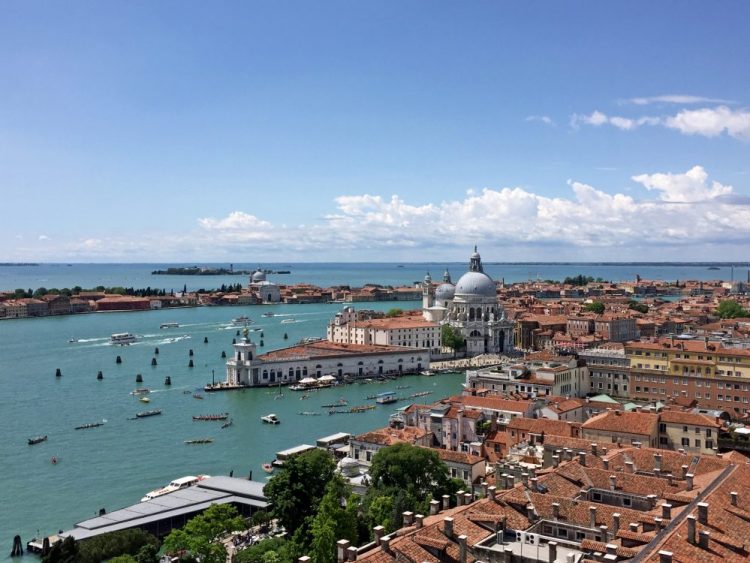 View from bell tower in Venice Italy
