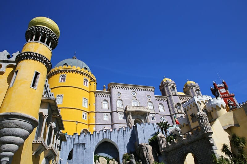 Colourful facade at Pena Palace in Sintra Portugal