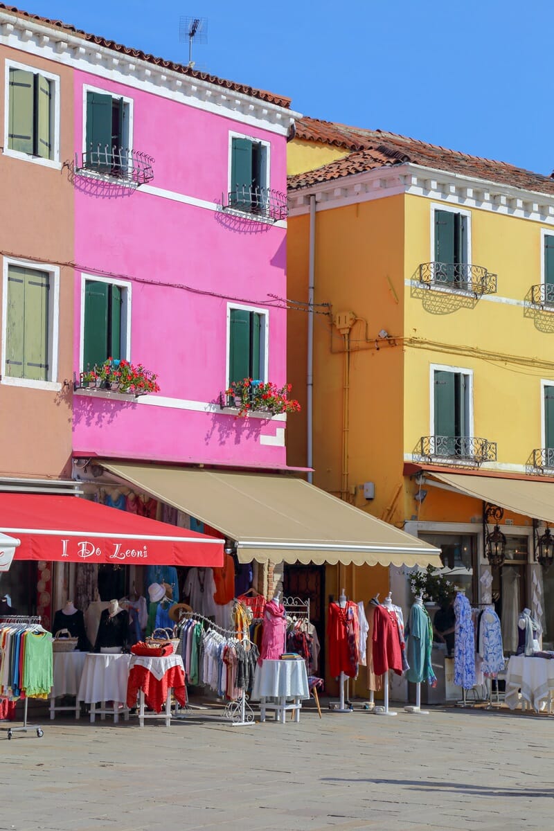 Colourful shops in Burano Italy