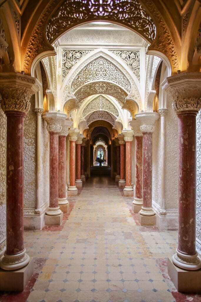 Hallway in Monserrate Palace in Sintra Portugal