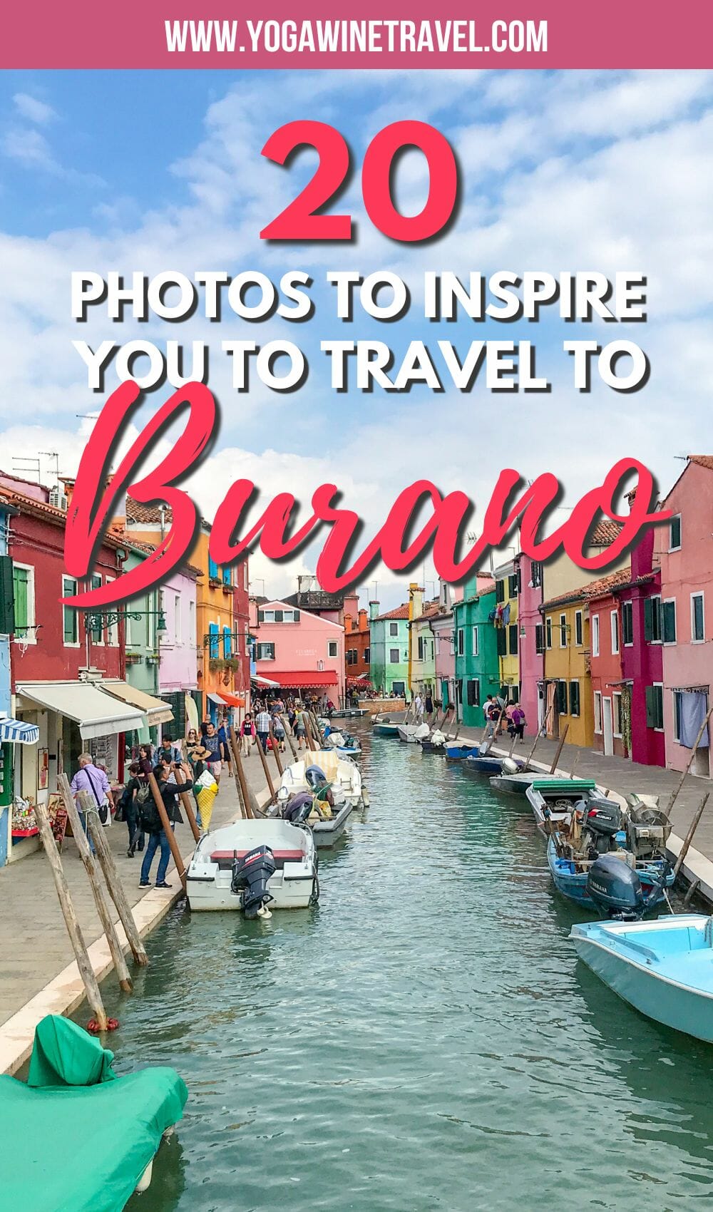 Canal in Burano Italy with text overlay