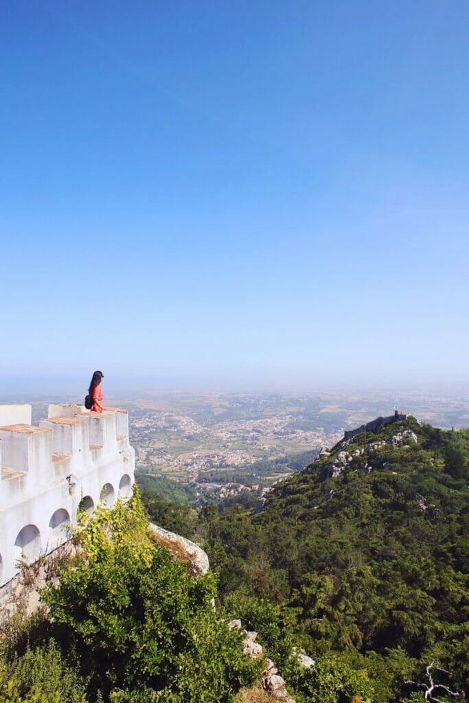 View of Castle of the Moors from Pena Palace in Sintra Portugal