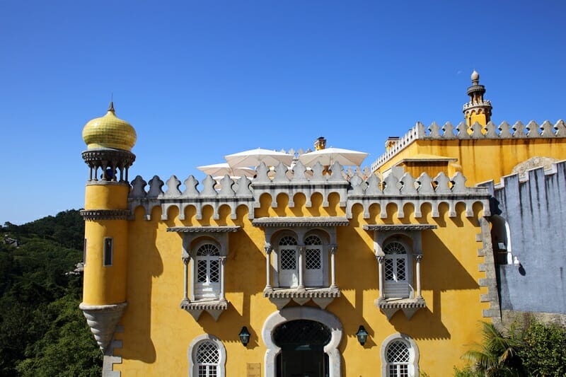 Yellow facade at Pena Palace in Sintra Portugal
