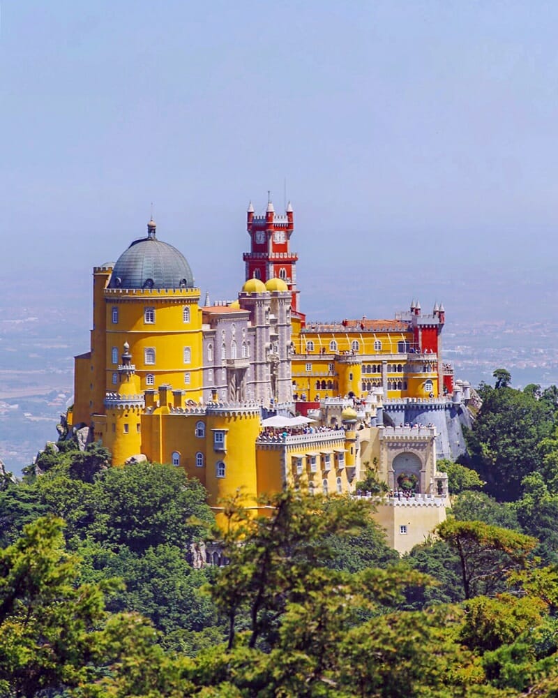 Zoomed in view of Pena Palace in Sintra Portugal