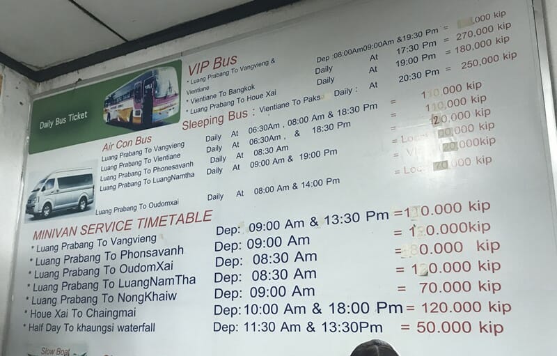 Luang Prabang to Vang Vieng bus tickets