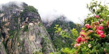 Tiger's Nest in Bhutan in the clouds
