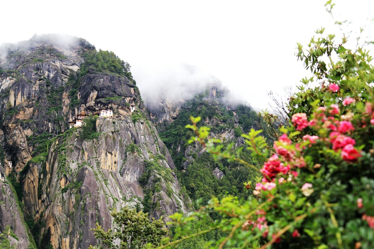 Tiger's Nest in Bhutan in the clouds