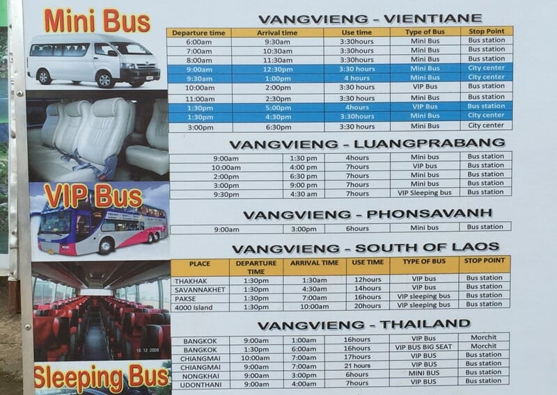 Vang Vieng to Luang Prabang and Vientiane bus tickets