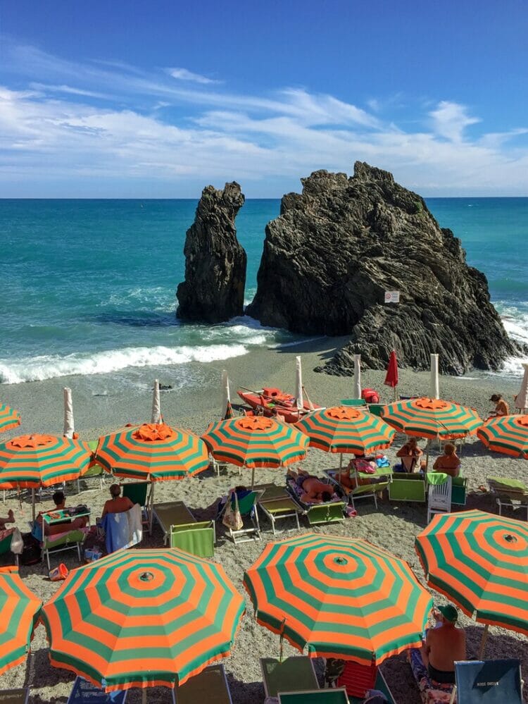 Umbrellas in Monterosso al Mare in Cinque Terre Italy