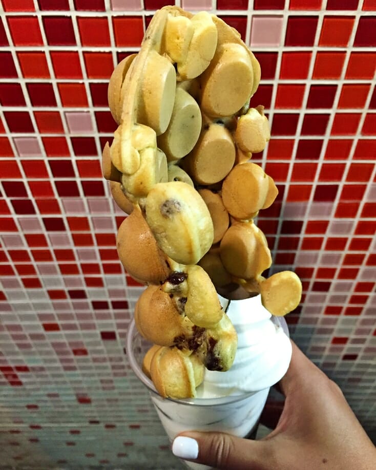 Egg waffles and soft serve from Oddies Foodies in Hong Kong