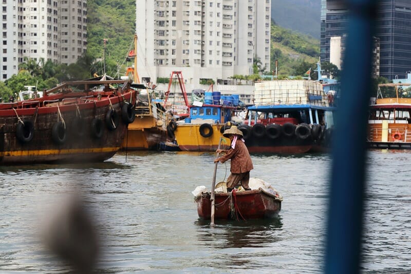 FIsherman in the Aberdeen Typhoon Shelter in Hong Kong