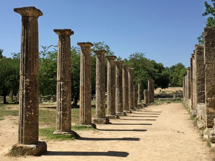 Columns in the Archaeological Site of Olympia in Greece
