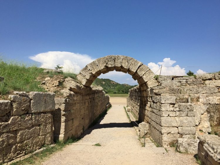 Entrance to stadium in Archaeological Site of Olympia in Greece