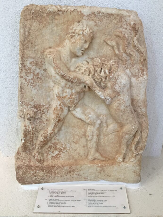 Sculpture of Hercules wrestling the Nemean Lion in The Museum of the History of the Olympic Games in Antiquity