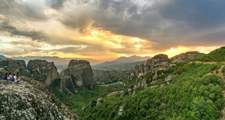 People watching the sunset in Meteora Greece