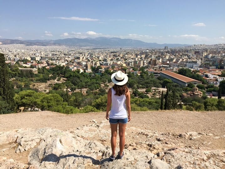View of Athens from Areopagus Rock in Athens Greece
