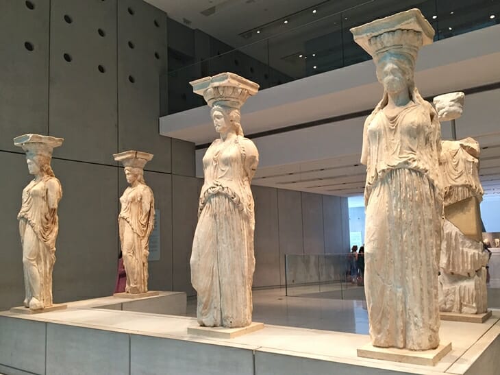 The original Caryatids or Karyatids in the Acropolis Museum in Greece