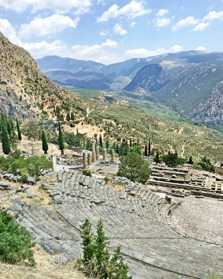 Sanctuary of Apollo and theatre at Delphi in Greece
