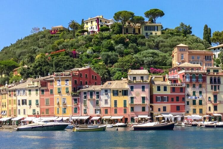 Colourful houses in Portofino harbour in Italy