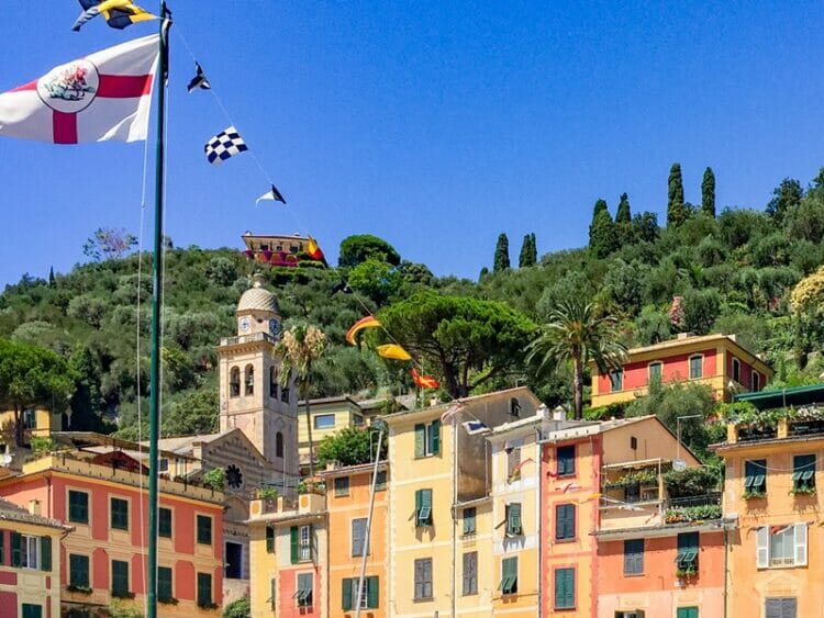 Colourful houses in Portofino harbour in Italy