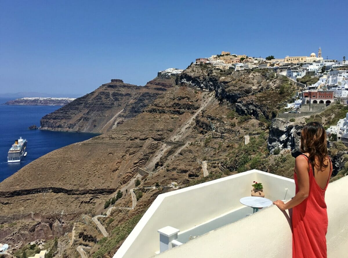 Woman standing in Fira Santorini