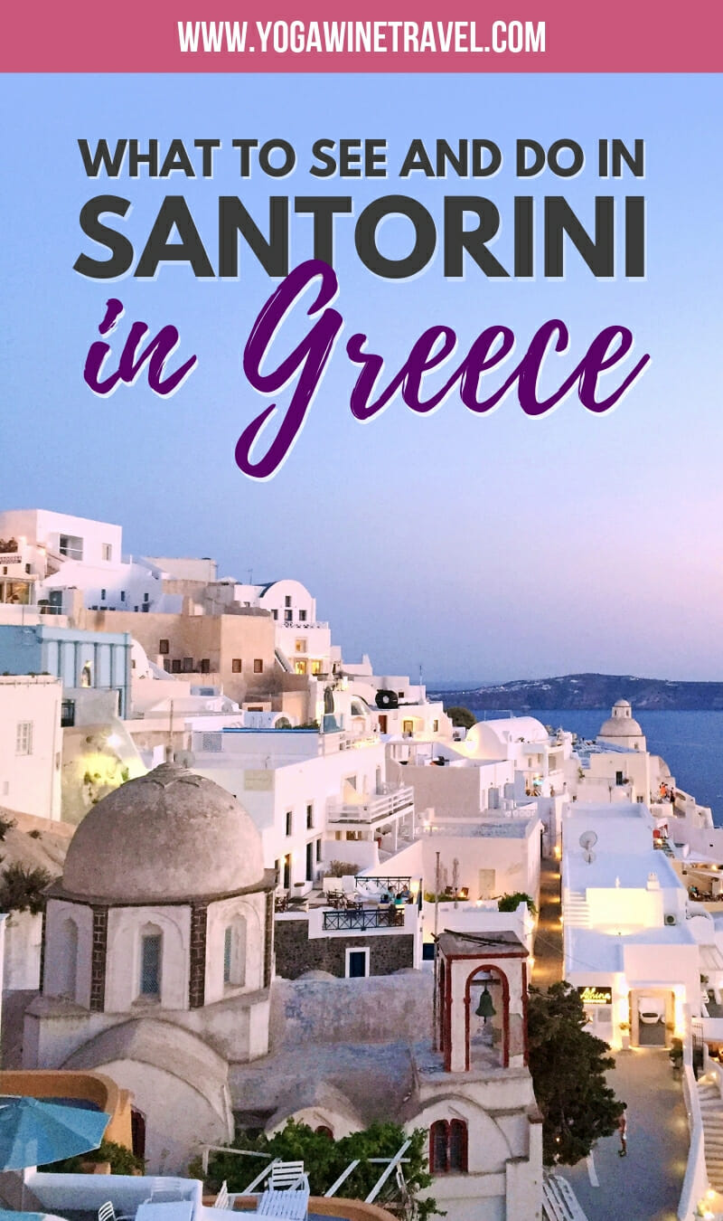 Buildings on Santorini in Greece with text overlay