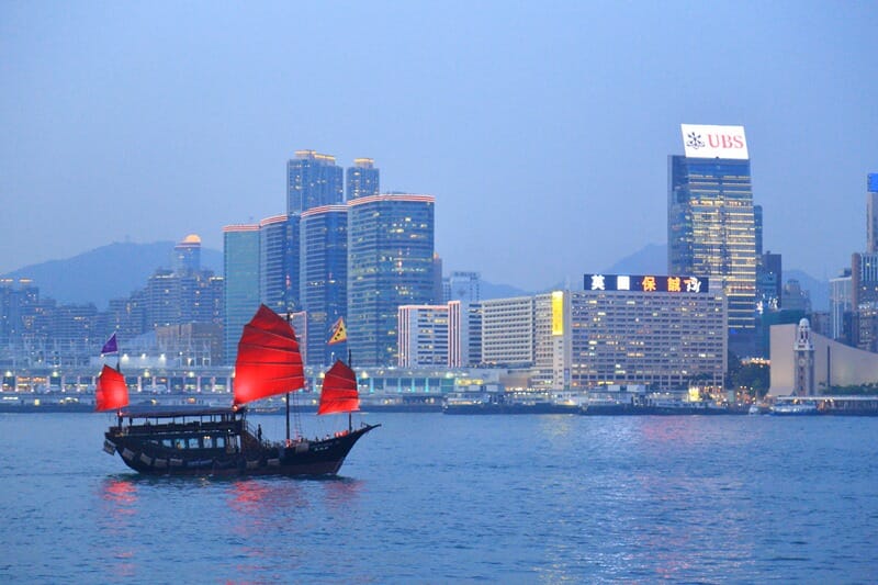 Aqua Luna sunset cruise on Victoria Harbour in Hong Kong