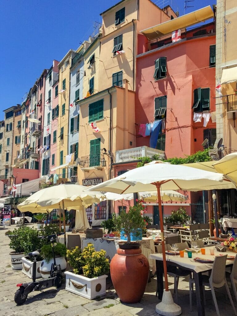 Colourful houses lining the harbour of Portovenere in Italy
