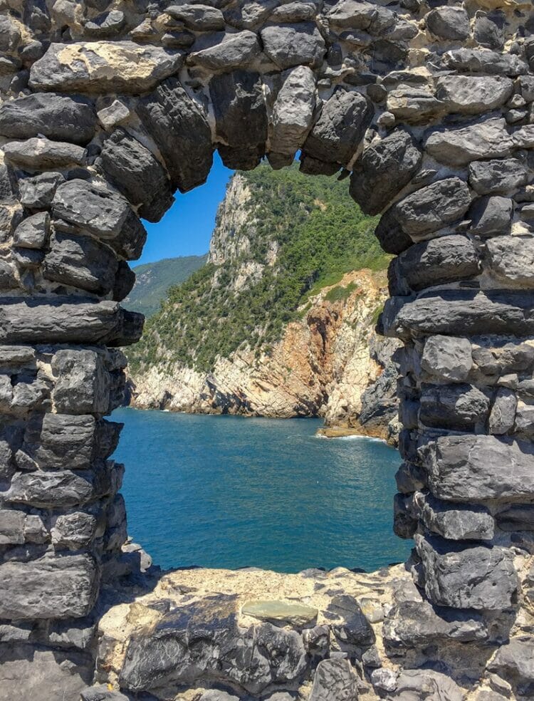 Rock wall window in Portovenere Italy