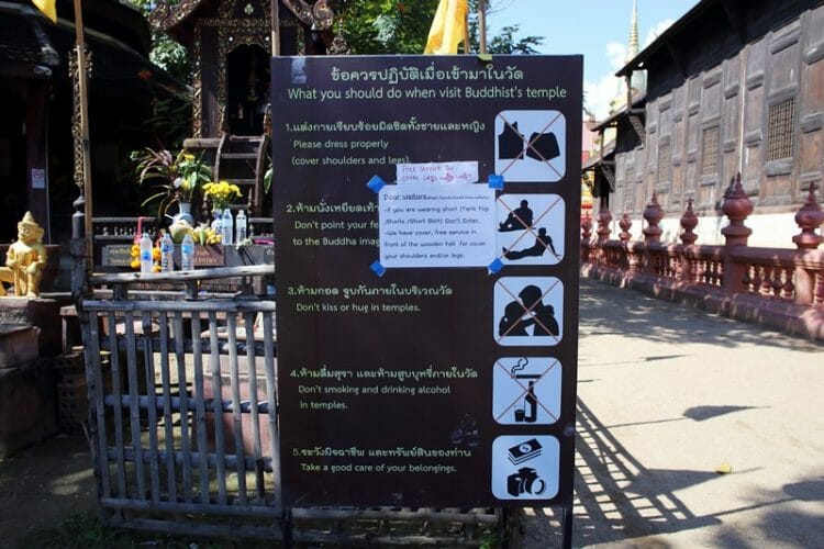Dress code notice at temple in Chiang Mai Thailand