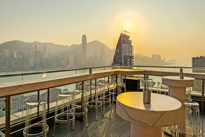 Eyebar rooftop bar in Hong Kong at sunset