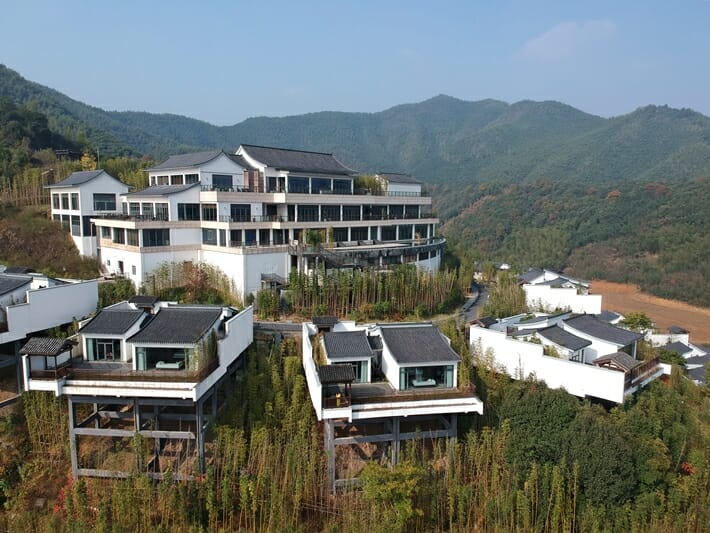 Drone photo of villas at Alila Anji in China