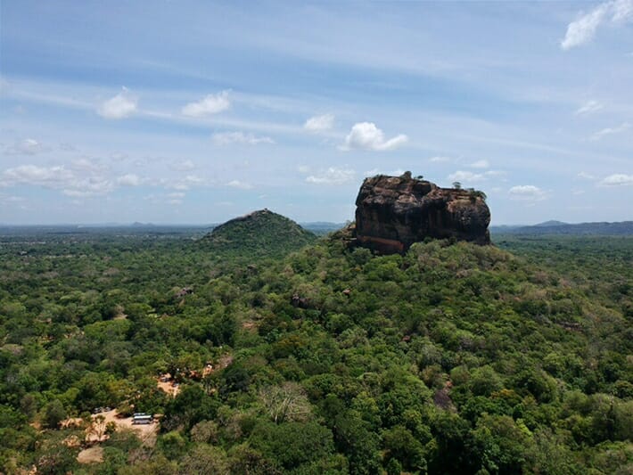 Sigiriya and Pidurangala drone shot Sri Lanka