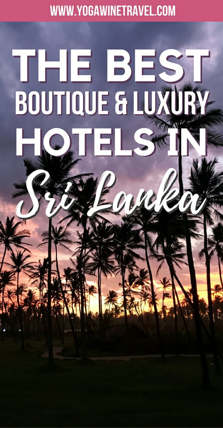 Sunset and palm trees in Sri Lanka with text overlay