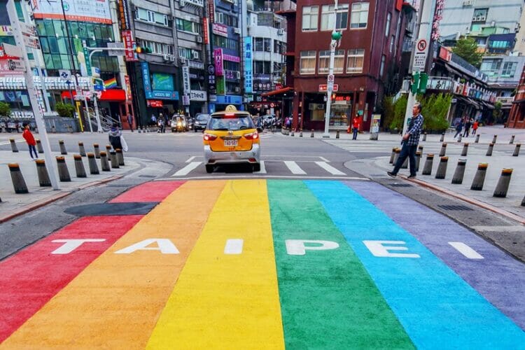 Rainbow street in Ximending district in Taipei Taiwan