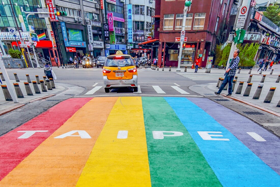 Rainbow street in Ximending district in Taipei Taiwan
