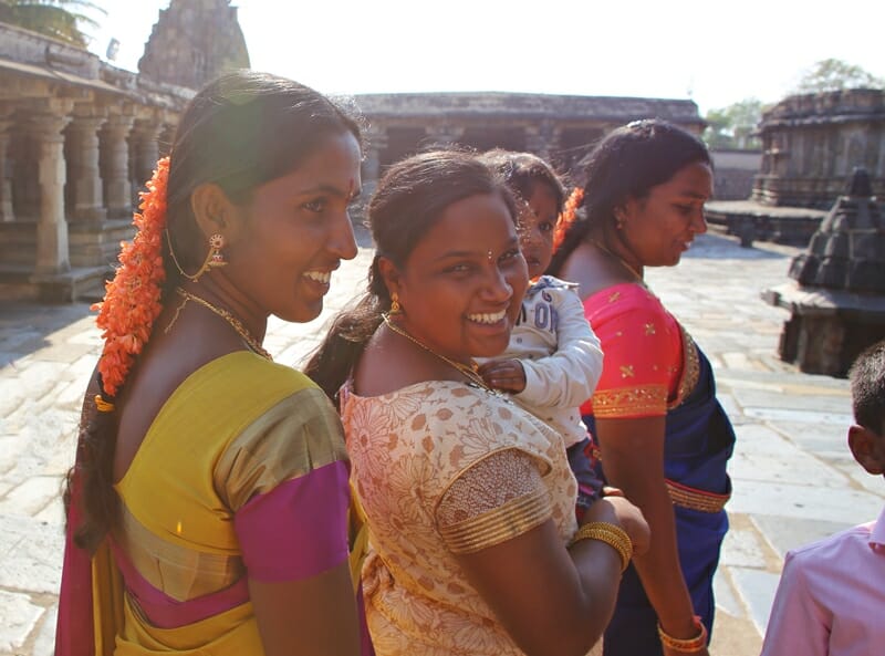 Indian women at a temple in Karnataka