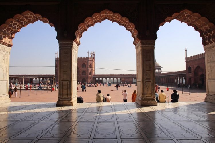 View of Jama Masjid courtyard in Delhi India