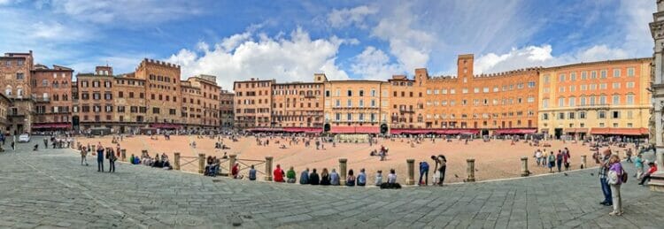 Panoramic photo of Piazza del Campo in Siena Italy